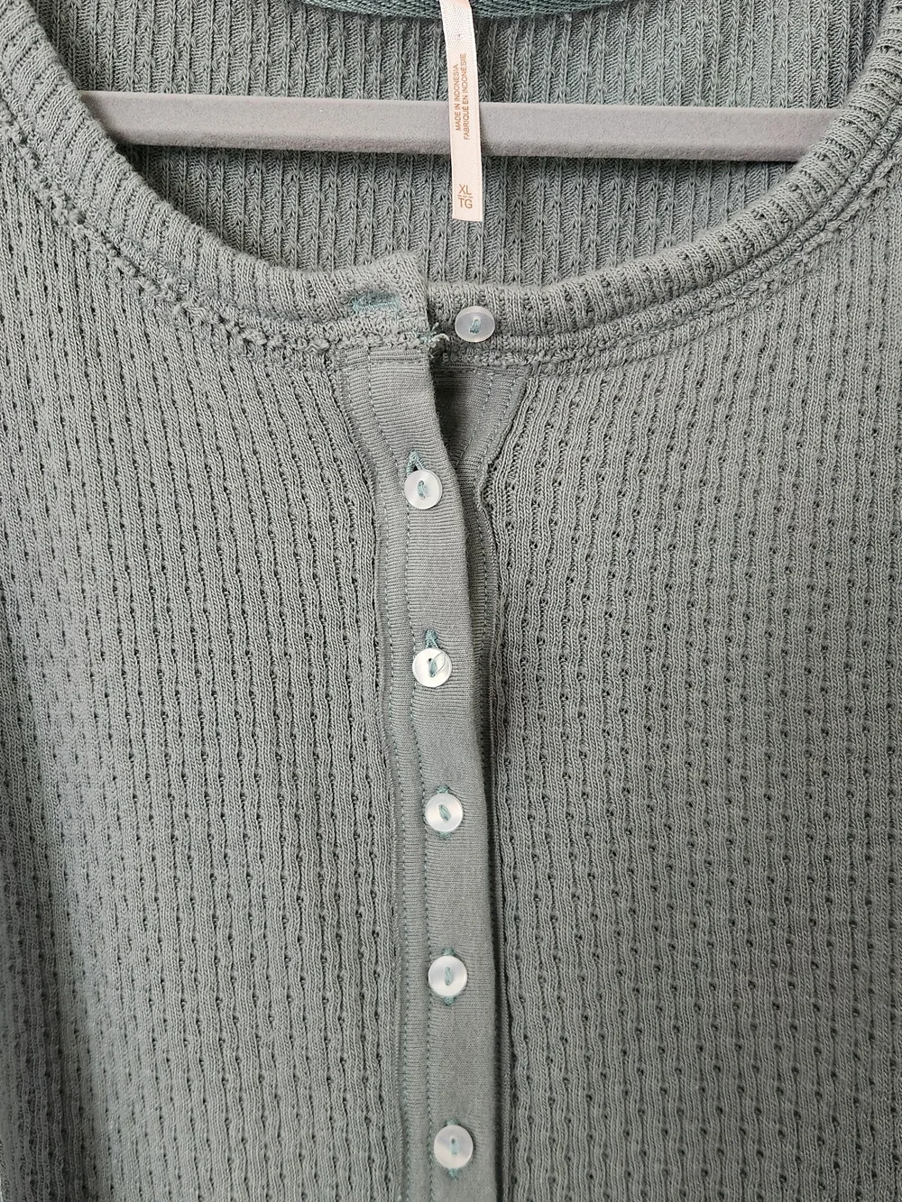 Free People Slate Green Waffle Henley Long Sleeve